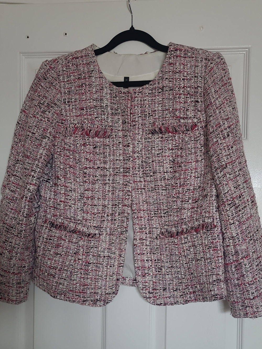 White House Black Market Pink & Cream Tweed Jacket